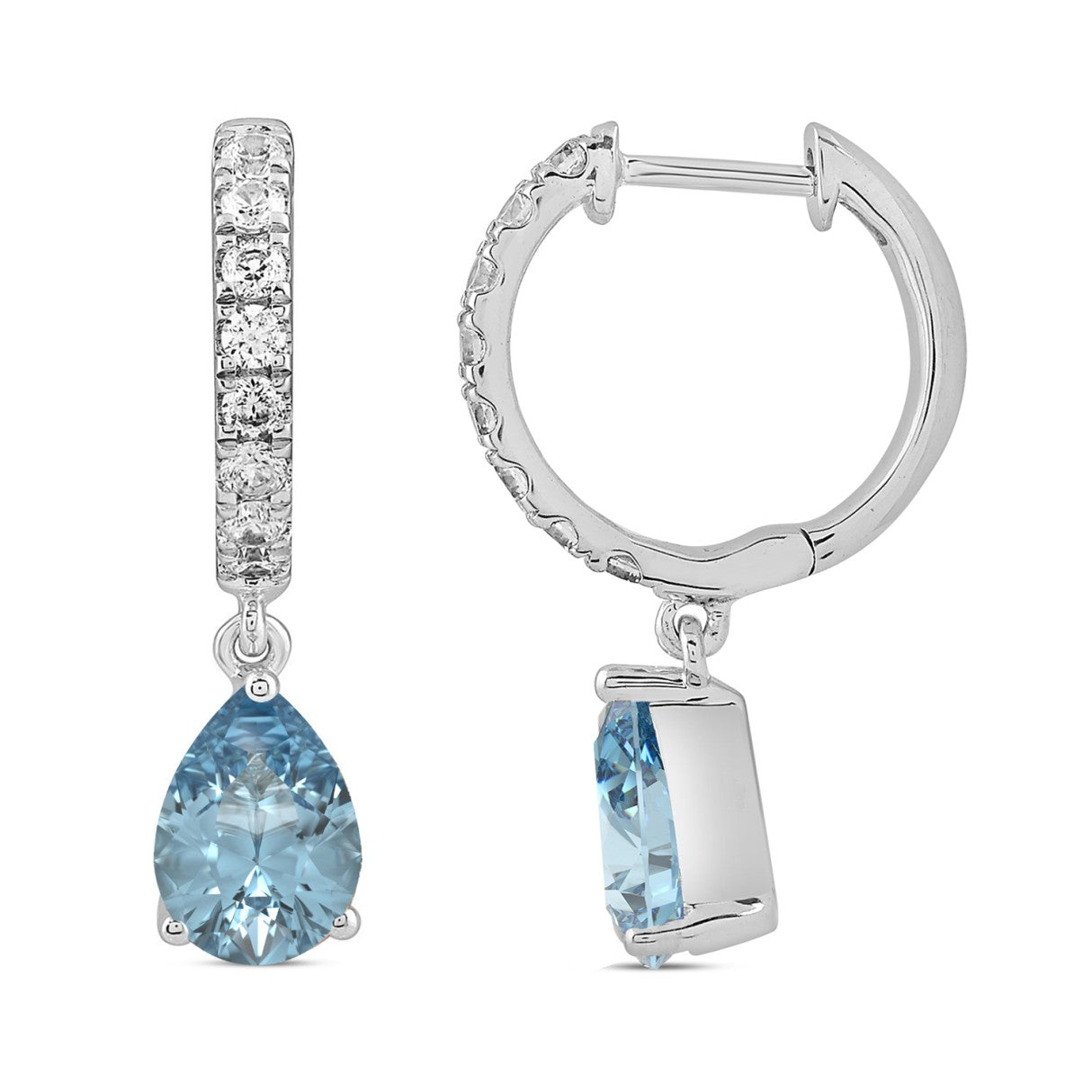 14K WHITE GOLD 2.00CT ROUND/BLUE PEAR DIAMOND LADIES EARRINGS 