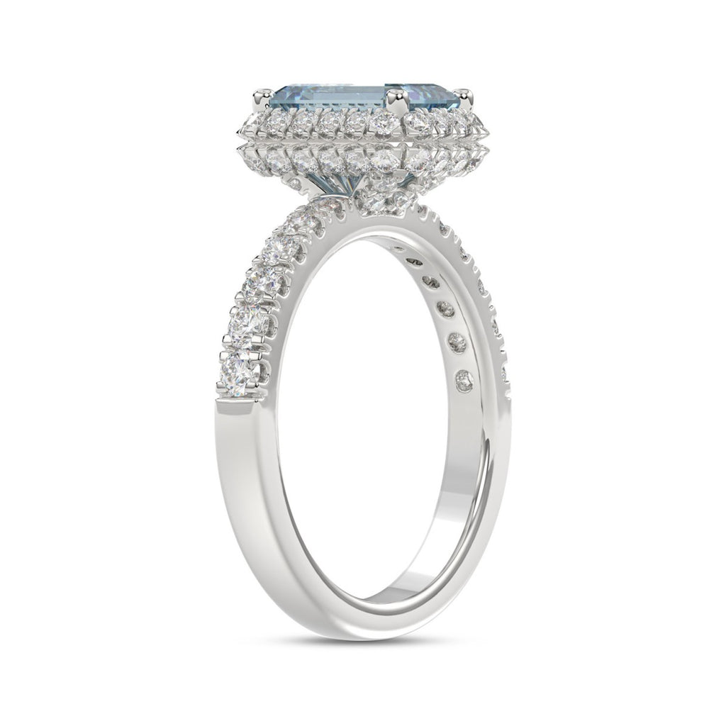 14K WHITE GOLD 1.00CT ROUND/RADIANT DIAMOND LADIES RING (CENTER STONE BLUE RADIANT DIAMOND 3.00CT)