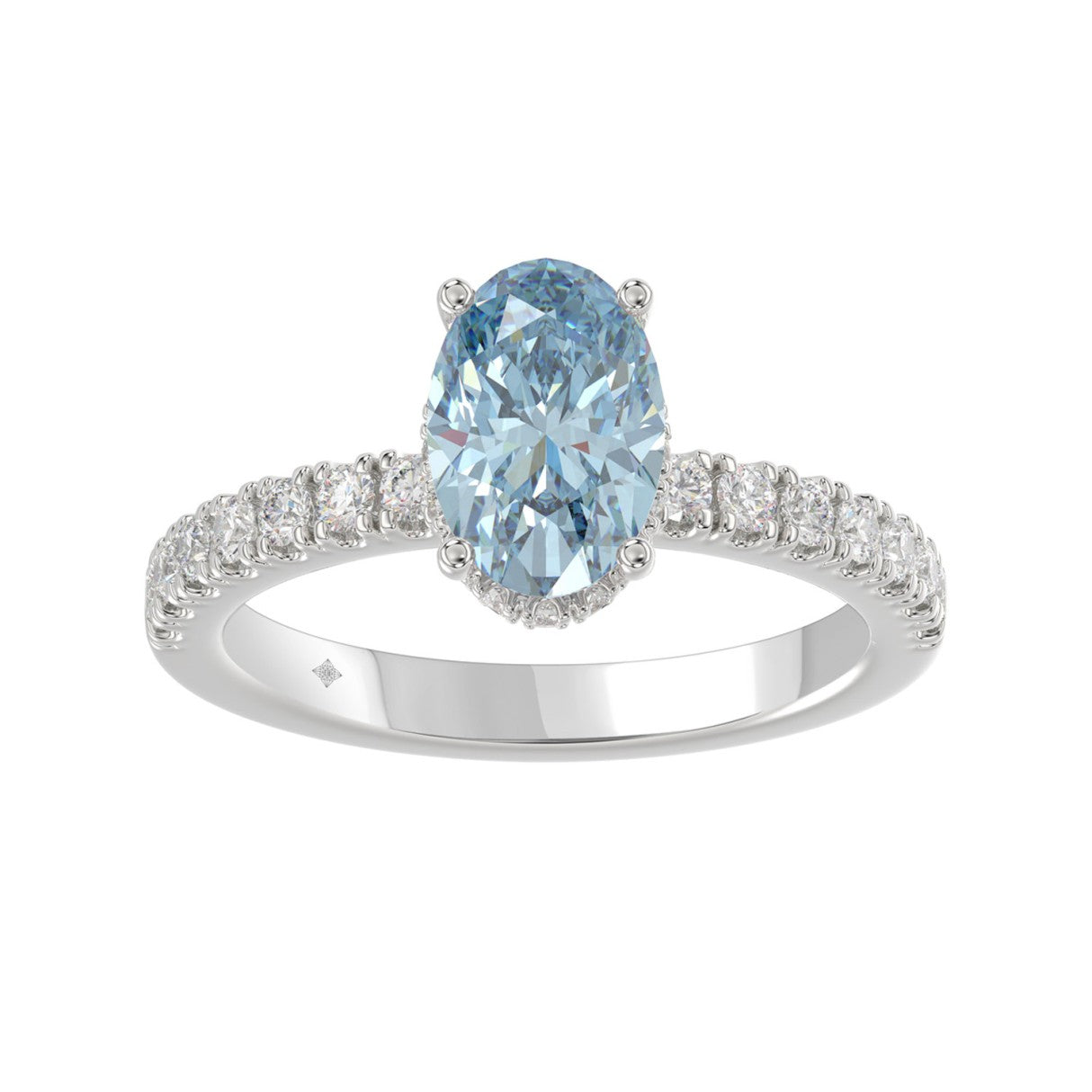 14K WHITE GOLD 2 1/2CT ROUND/OVAL DIAMOND LADIES RING (CENTER STONE BLUE OVAL DIAMOND 2CT)