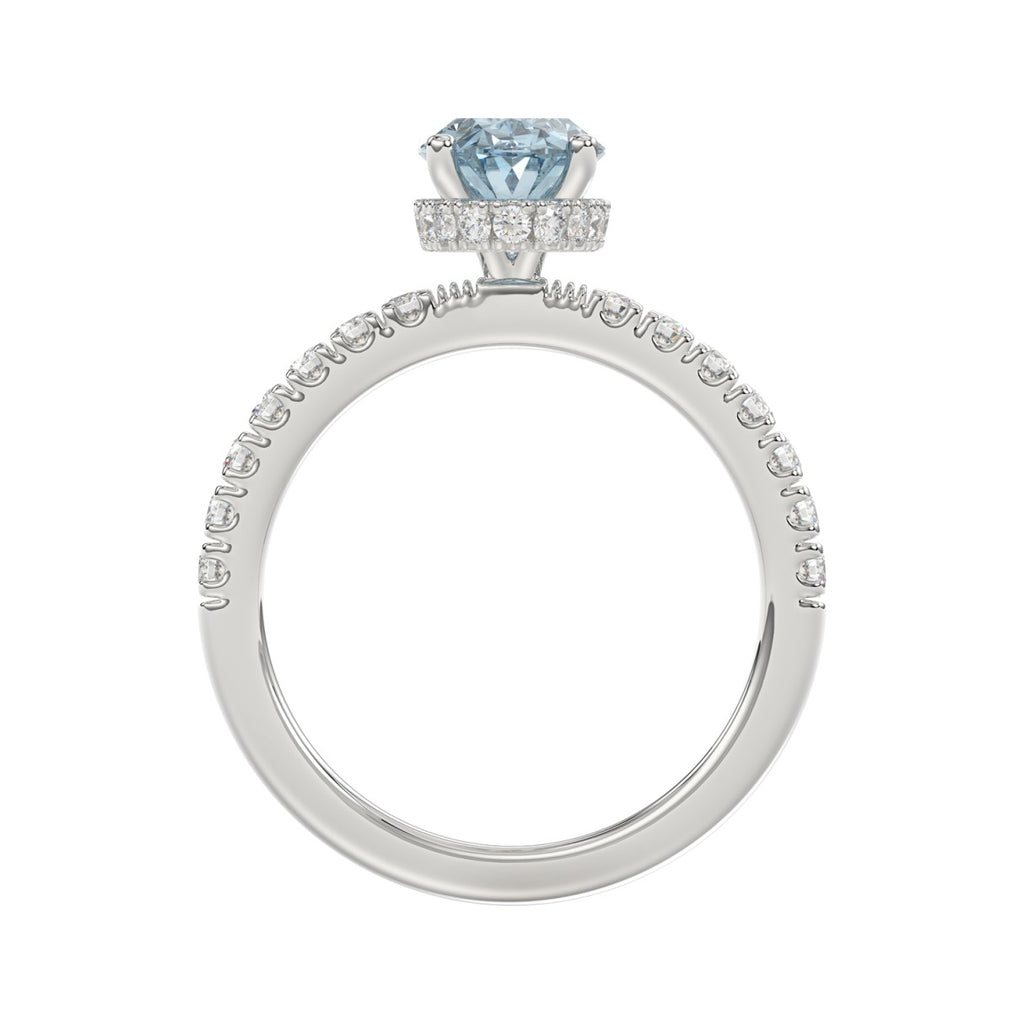 14K WHITE GOLD 2 1/2CT ROUND/OVAL DIAMOND LADIES RING (CENTER STONE BLUE OVAL DIAMOND 2CT)
