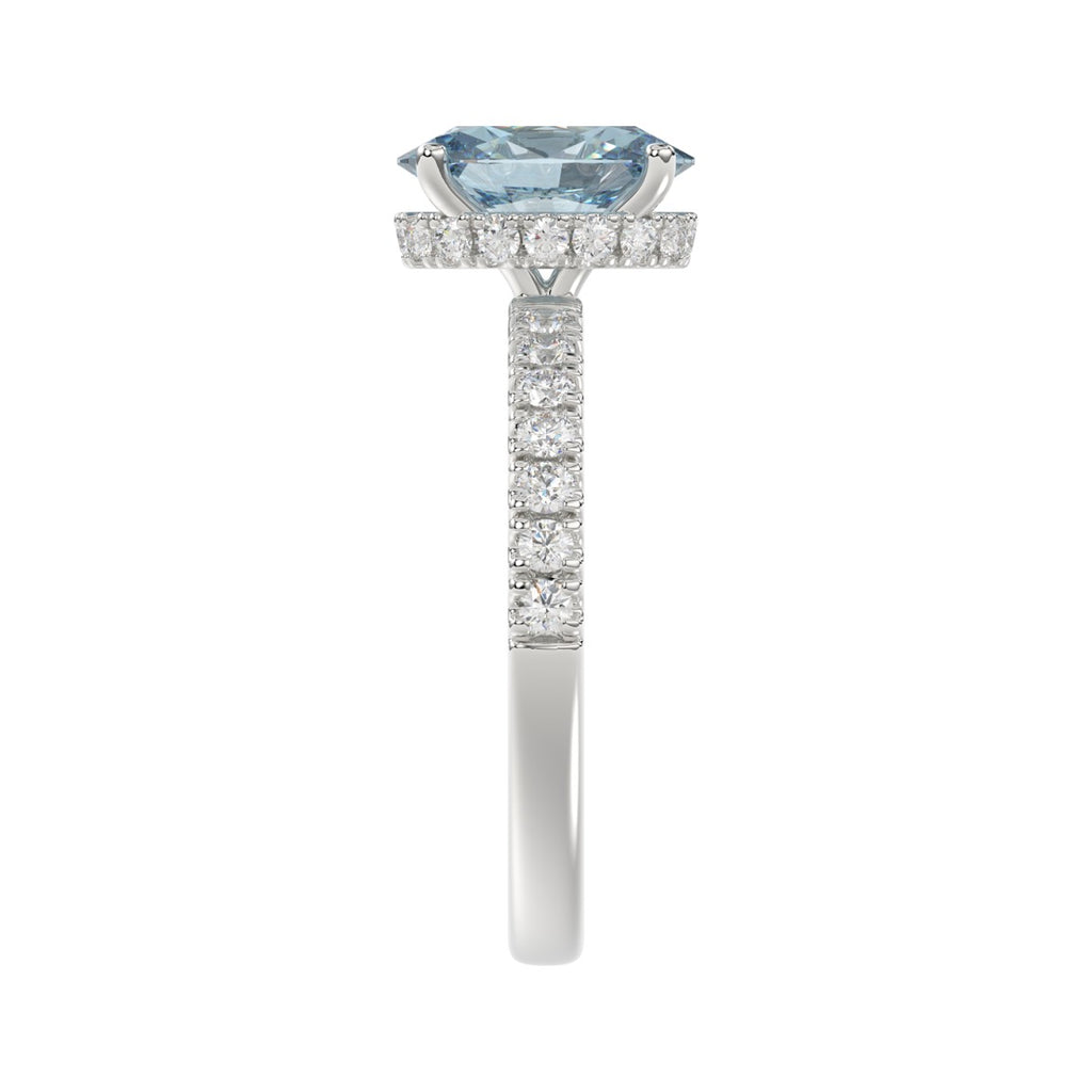 14K WHITE GOLD 2 1/2CT ROUND/OVAL DIAMOND LADIES RING (CENTER STONE BLUE OVAL DIAMOND 2CT)