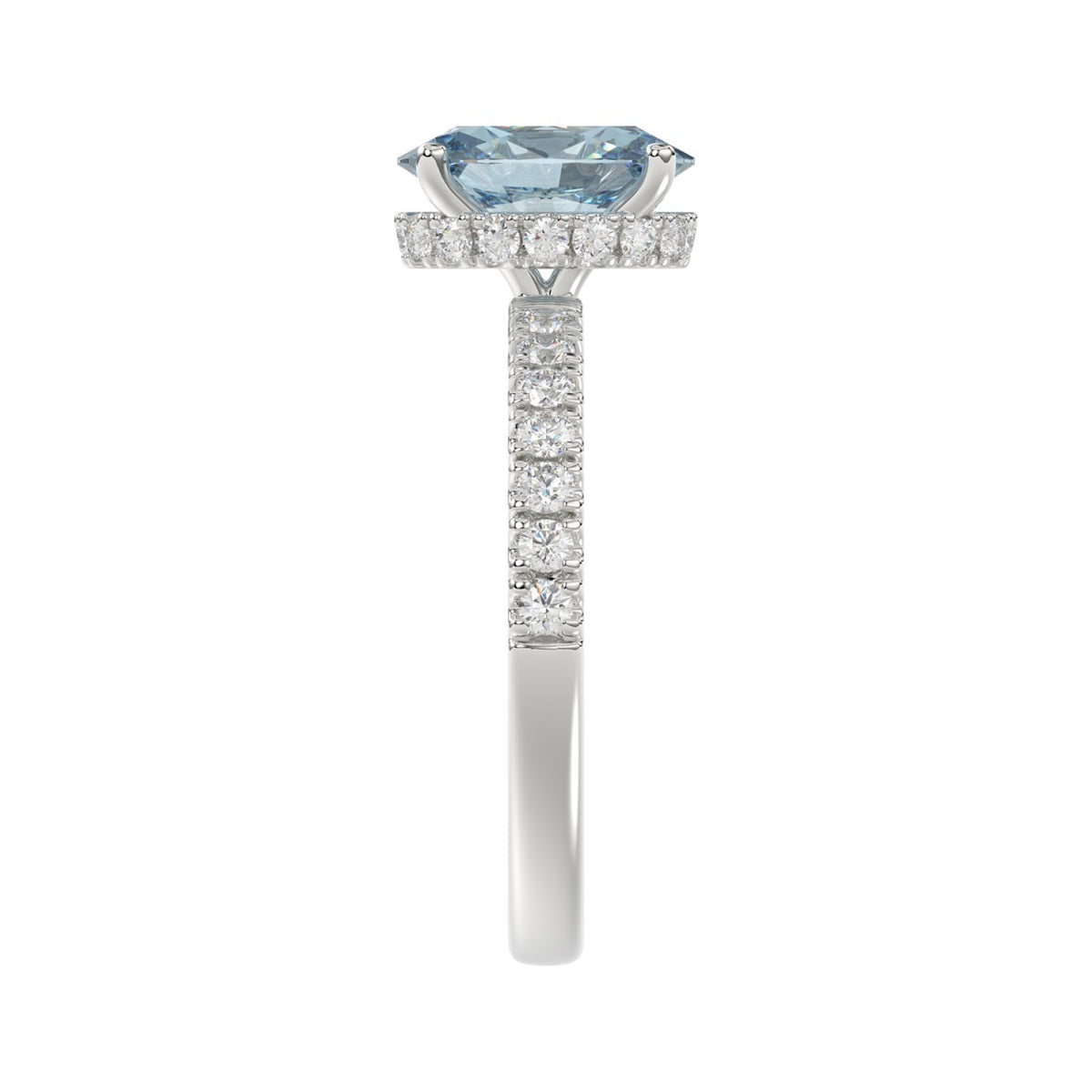 14K WHITE GOLD 2 1/2CT ROUND/OVAL DIAMOND LADIES RING (CENTER STONE BLUE OVAL DIAMOND 2CT)