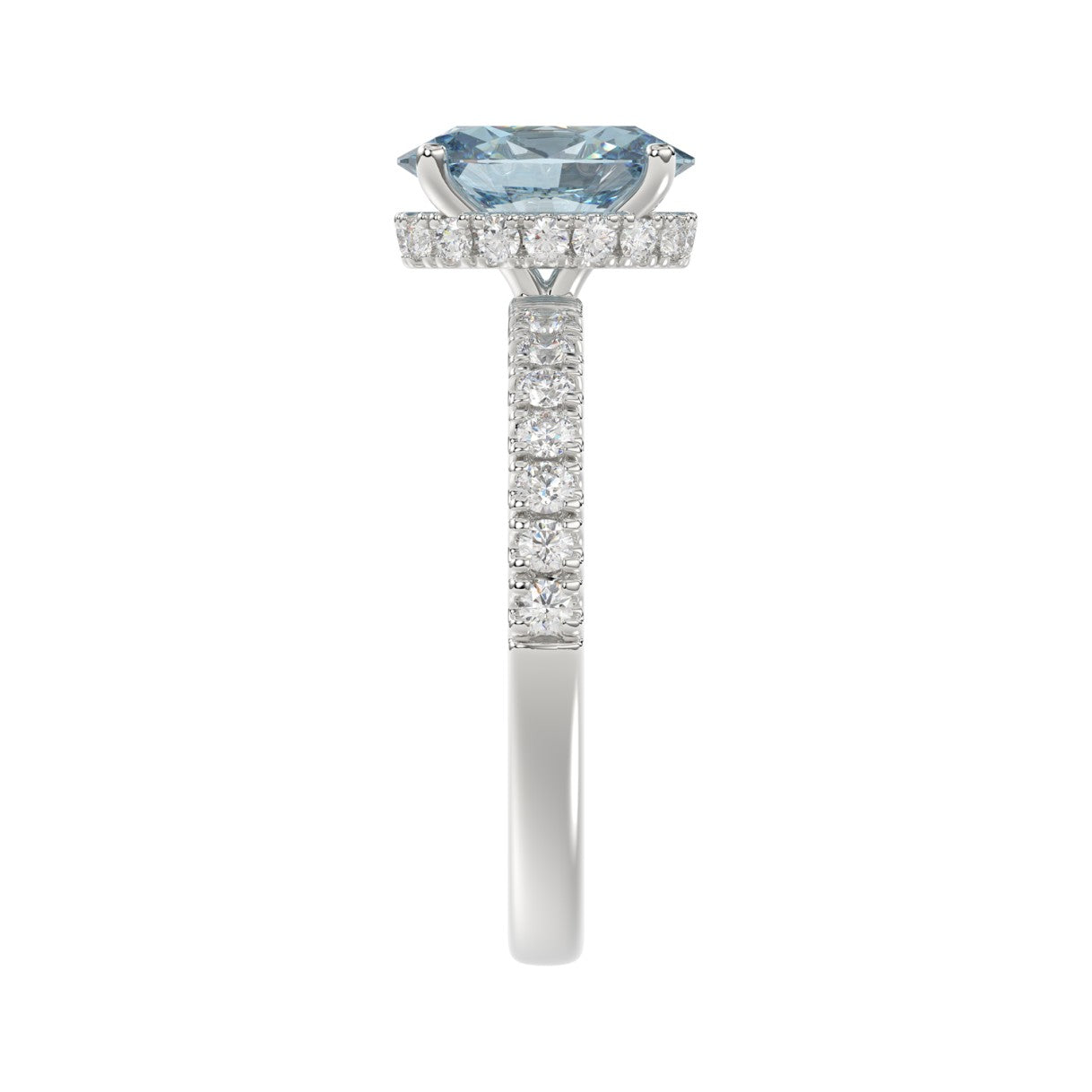 14K WHITE GOLD 2 1/2CT ROUND/OVAL DIAMOND LADIES RING (CENTER STONE BLUE OVAL DIAMOND 2CT)