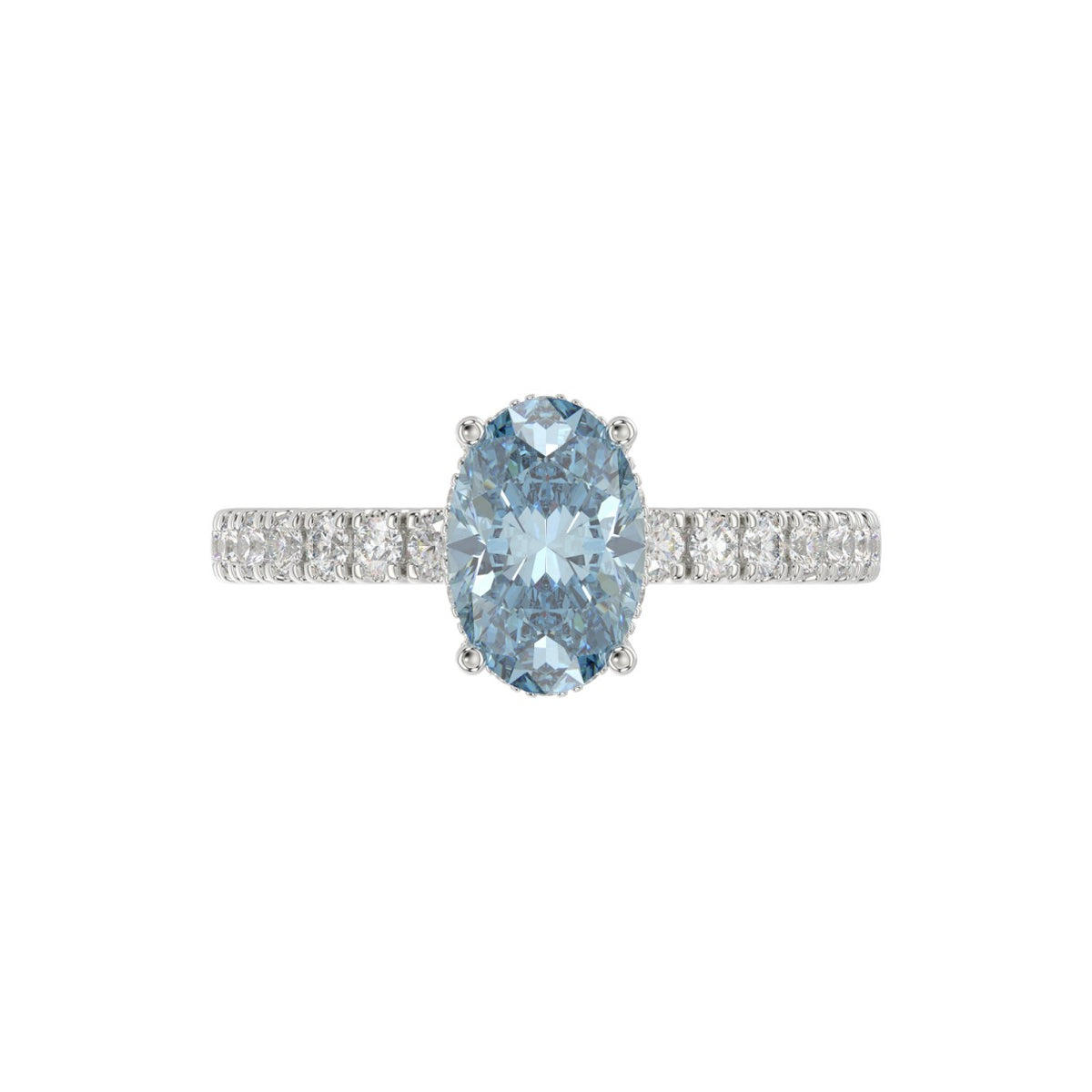 14K WHITE GOLD 2 1/2CT ROUND/OVAL DIAMOND LADIES RING (CENTER STONE BLUE OVAL DIAMOND 2CT)
