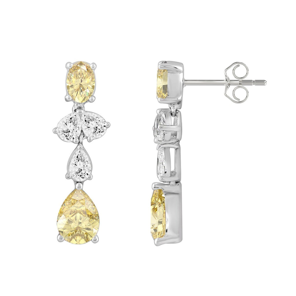14K WHITE GOLD 3 1/2CT OVAL/PEAR DIAMOND LADIES EARRINGS (YELLOW PEAR DIAMOND 3/4CT/YELLOW OVAL DIAMOND 1/2CT)