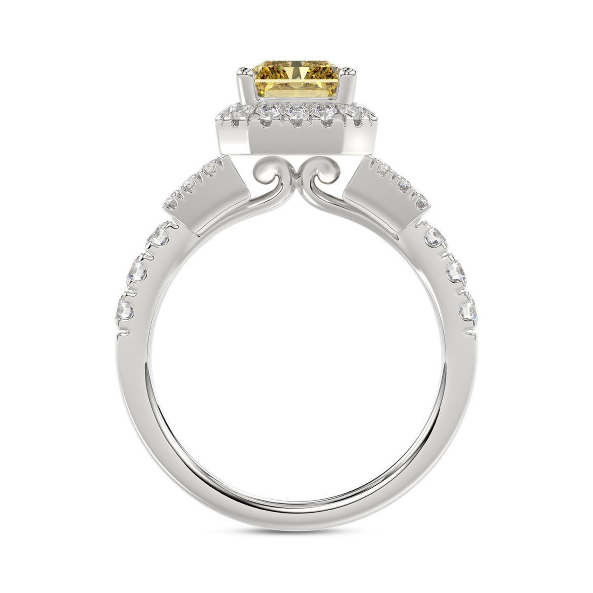 Luxury 14K White Gold 2.3/4Ct Round/Baguette & Radiant Lab Grown Diamond Engagement Halo Ring Yellow 2.00 Ct Radiant Cut Center