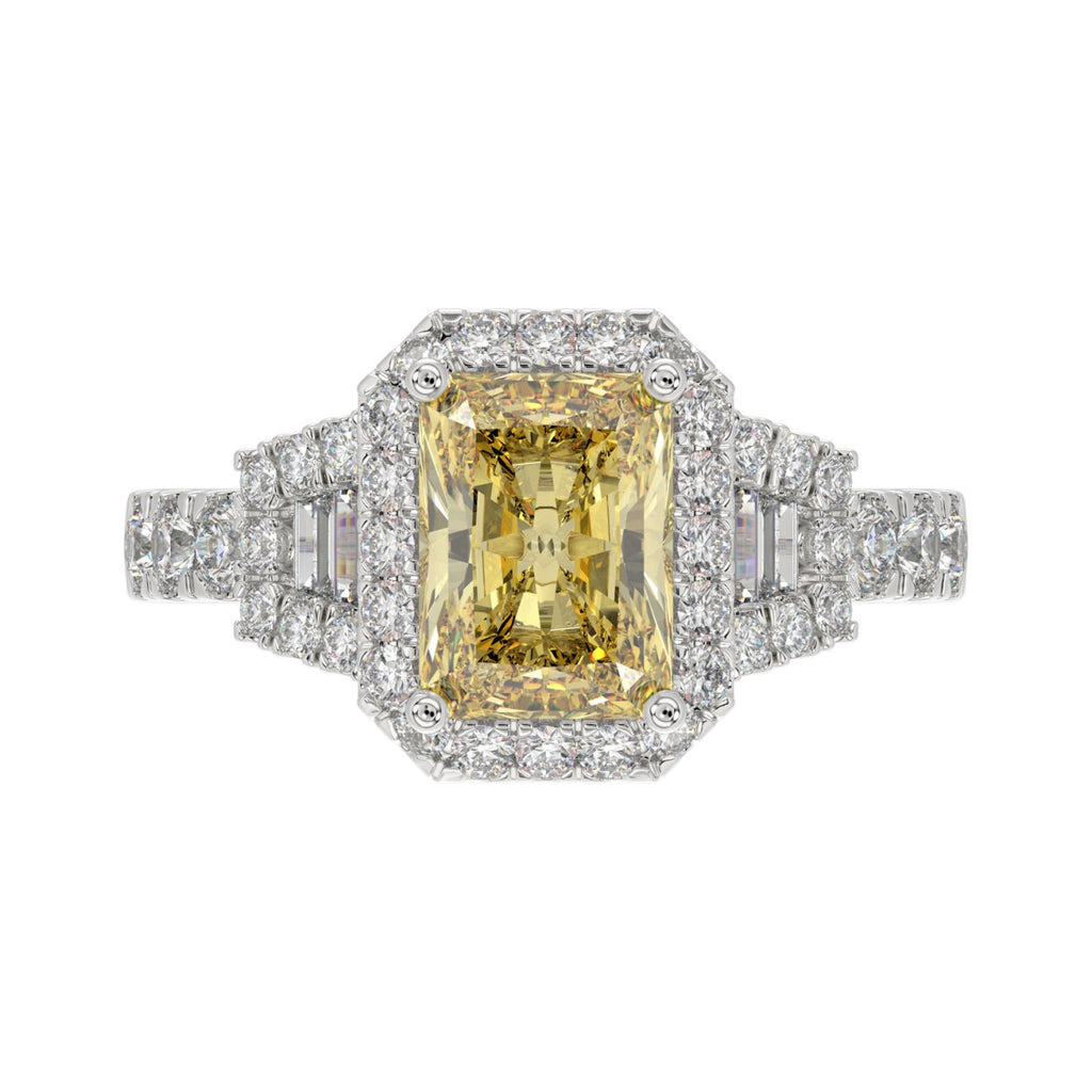 14K WHITE GOLD 2 3/4CT ROUND/BAGUETTE/RADIANT DIAMOND LADIES RING (CENTER STONE YELLOW RADIANT DIAMOND 2CT)
