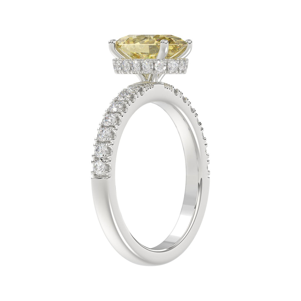 14K WHITE GOLD 2 1/2CT ROUND/YELLOW OVAL DIAMOND LADIES RING (CENTER STONE 2.00CT) 