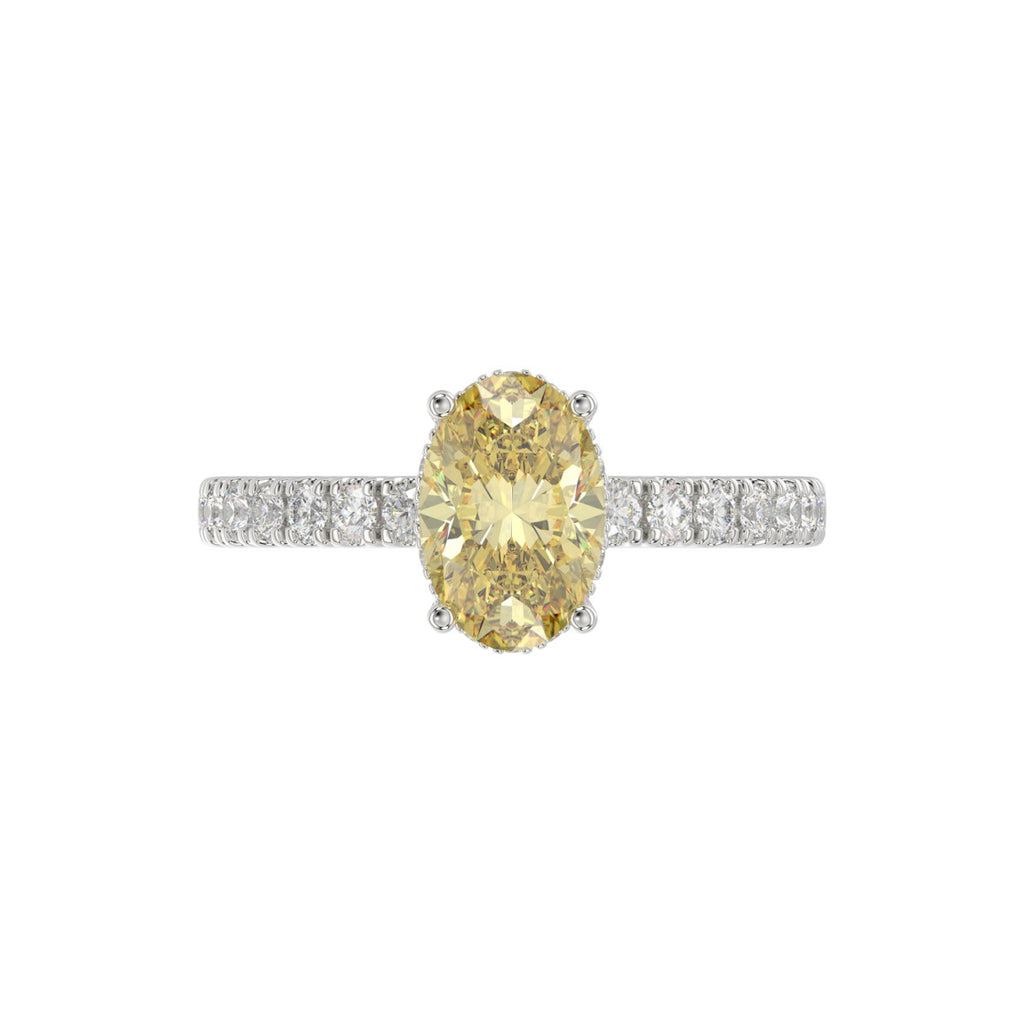 14K WHITE GOLD 2 1/2CT ROUND/YELLOW OVAL DIAMOND LADIES RING (CENTER STONE 2.00CT) 