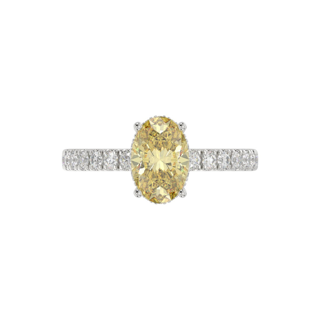 14K WHITE GOLD 2 1/2CT ROUND/YELLOW OVAL DIAMOND LADIES RING (CENTER STONE 2.00CT) 