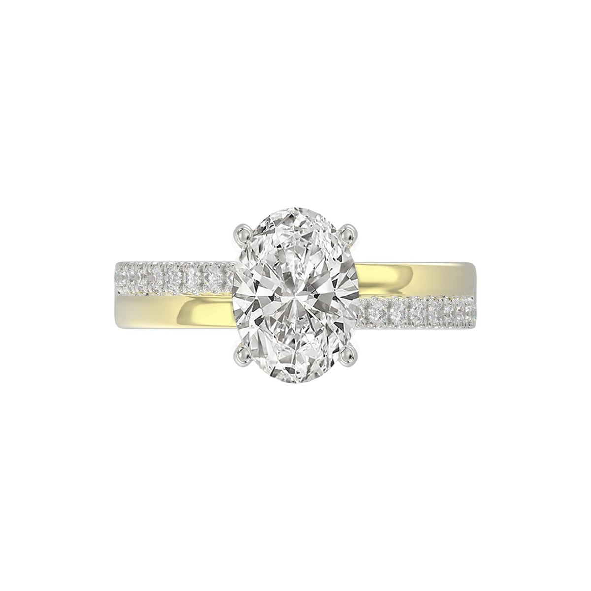 14K WHITE/YELLOW GOLD 2 1/4CT ROUND/OVAL DIAMOIND LADIES RING (CENTER STONE OVAL DIAMOND 2CT)