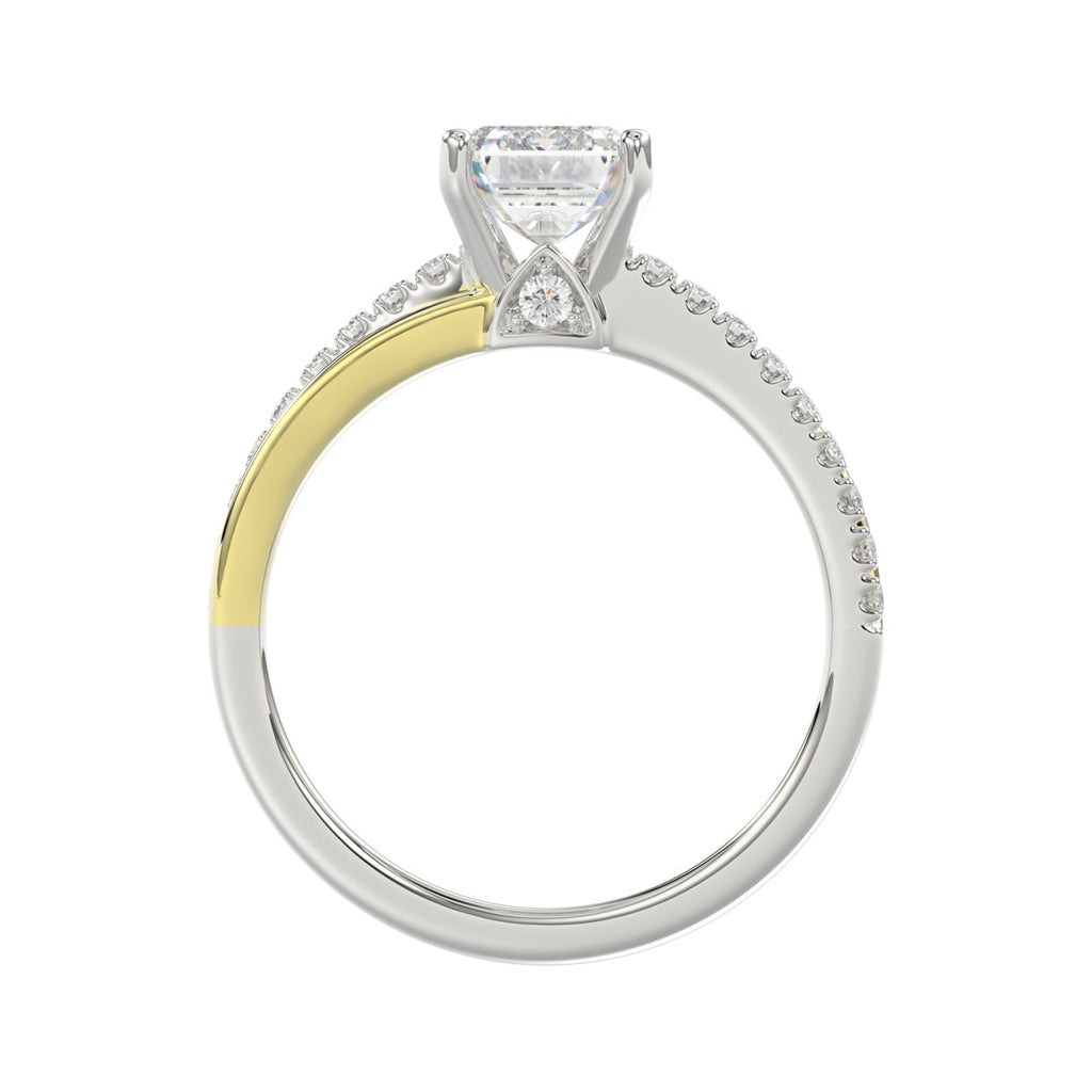 14K WHITE/YELLOW GOLD 2 1/4CT ROUND/EMERALD CUT DIAMOND LADIES RING (CENTER STONE EMERALD CUT DIAMOND 2CT)