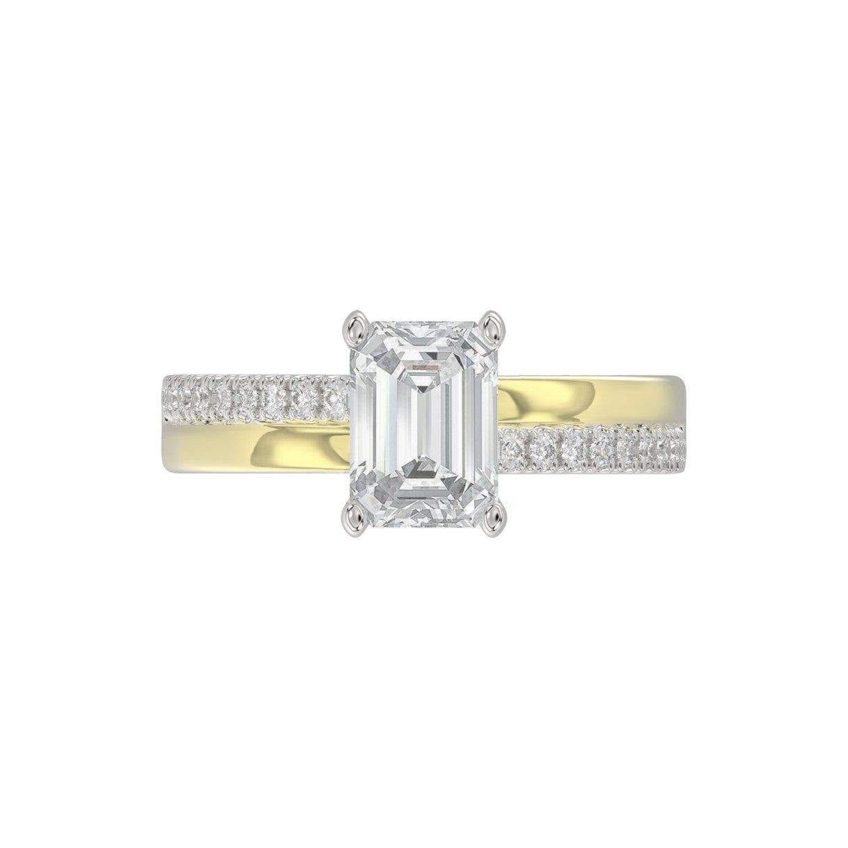 14K WHITE/YELLOW GOLD 2 1/4CT ROUND/EMERALD CUT DIAMOND LADIES RING (CENTER STONE EMERALD CUT DIAMOND 2CT)