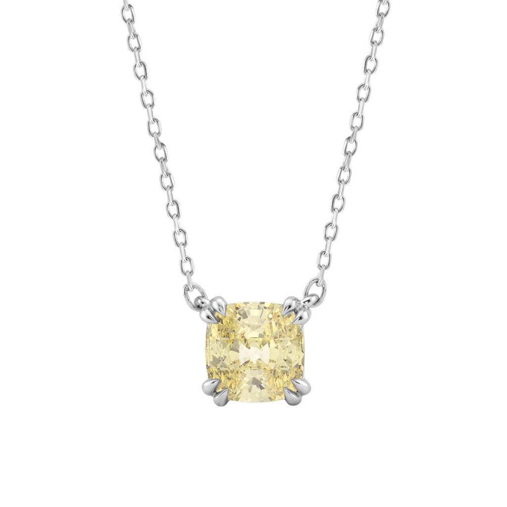 14K WHITE GOLD 1.00CT CUSHION YELLOW DIAMOND LADIES NECKLACE