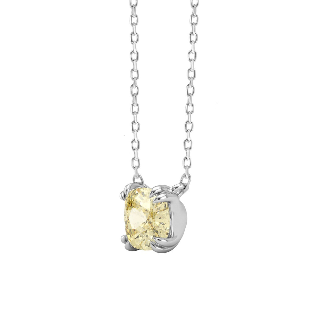 14K WHITE GOLD 1.00CT CUSHION YELLOW DIAMOND LADIES NECKLACE