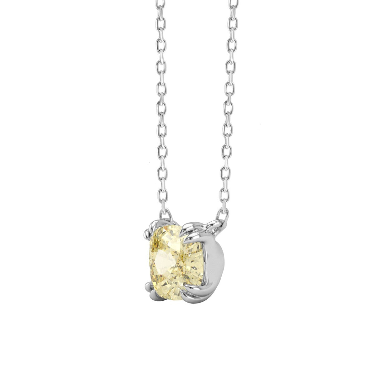 14K WHITE GOLD 1.00CT CUSHION YELLOW DIAMOND LADIES NECKLACE