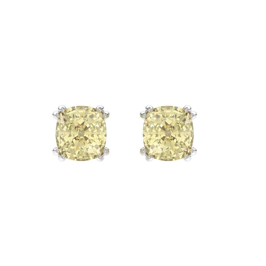 14K WHITE GOLD 2.00CT CUSHION YELLOW DIAMOND LADIES EARRINGS