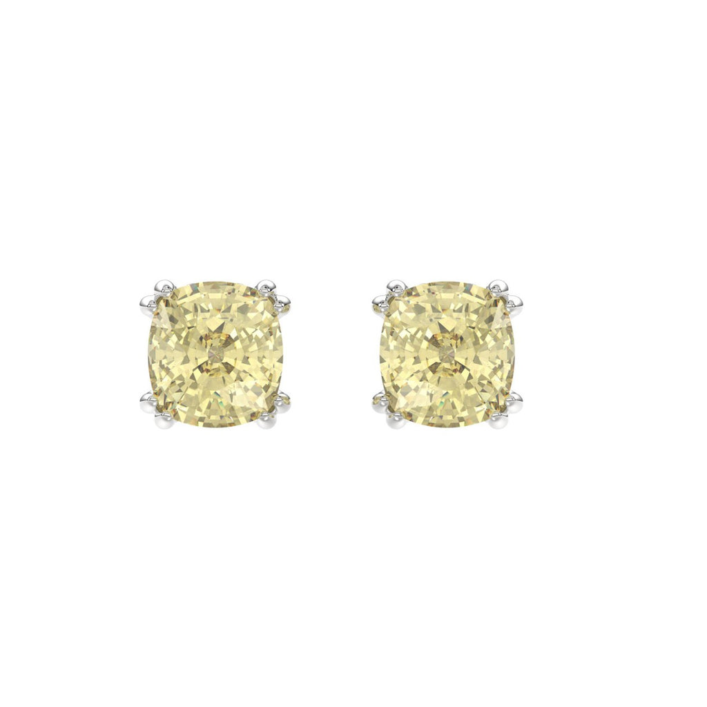 14K WHITE GOLD 2.00CT CUSHION YELLOW DIAMOND LADIES EARRINGS