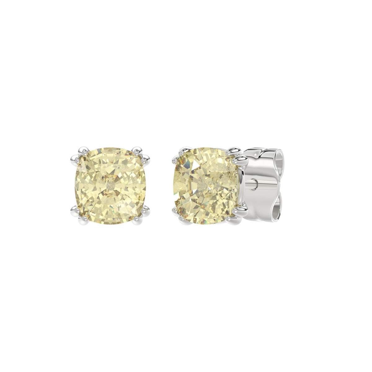 14K WHITE GOLD 2.00CT CUSHION YELLOW DIAMOND LADIES EARRINGS