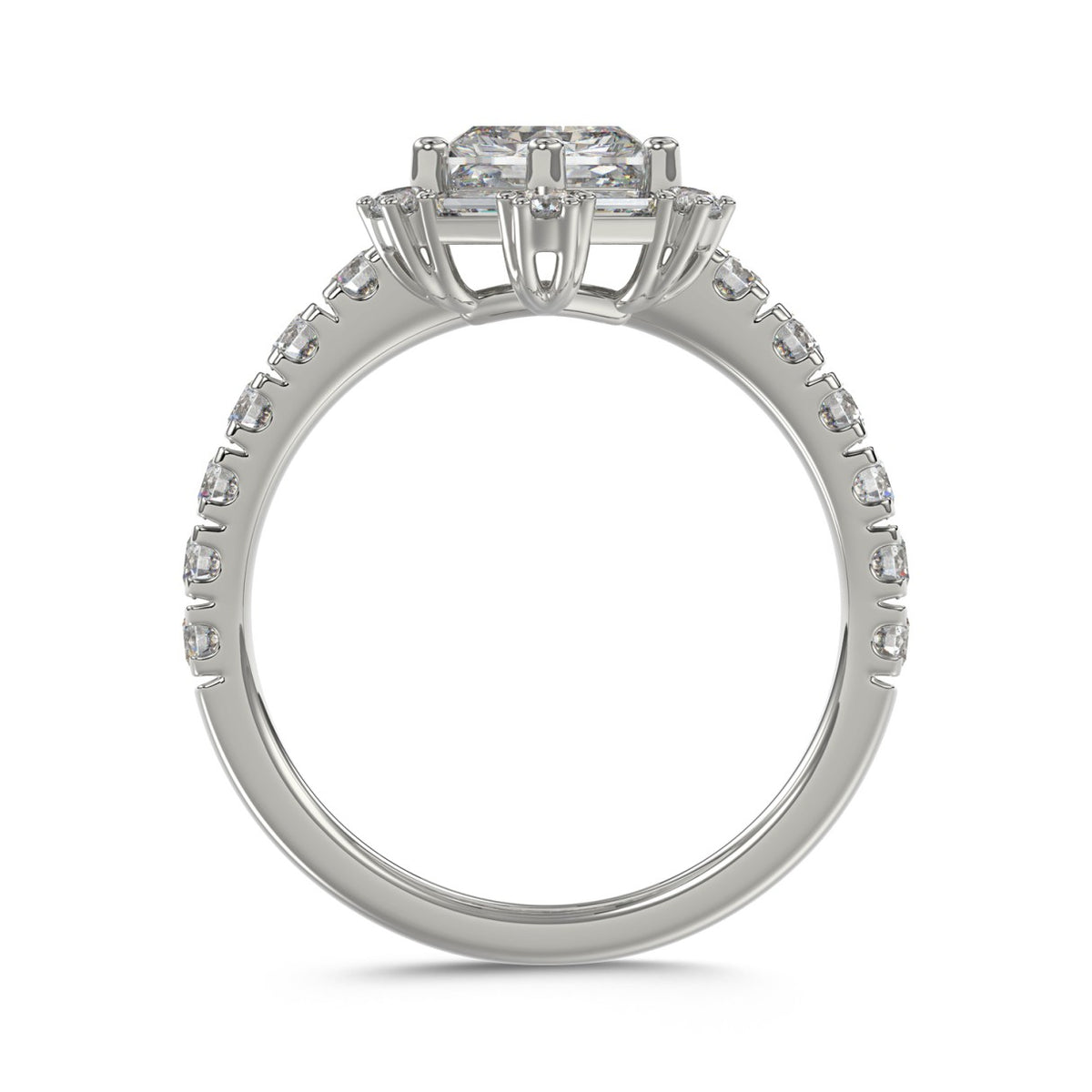 14K WHITE GOLD 1 3/4CT ROUND/BAGUETTE/HEXAGON STEP CUT DIAMOND LADIES RING