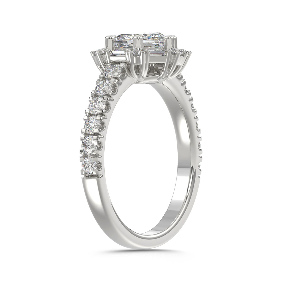 14K WHITE GOLD 1 3/4CT ROUND/BAGUETTE/HEXAGON STEP CUT DIAMOND LADIES RING