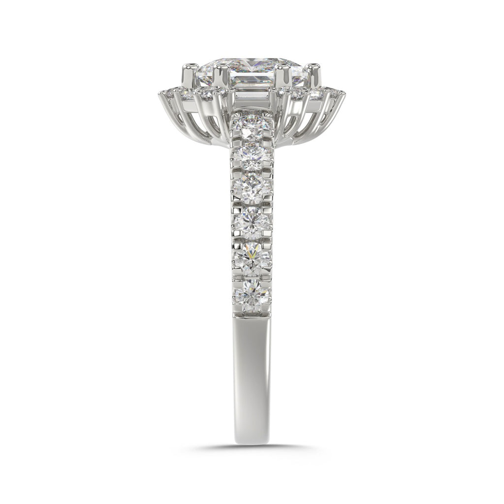 14K WHITE GOLD 1 3/4CT ROUND/BAGUETTE/HEXAGON STEP CUT DIAMOND LADIES RING