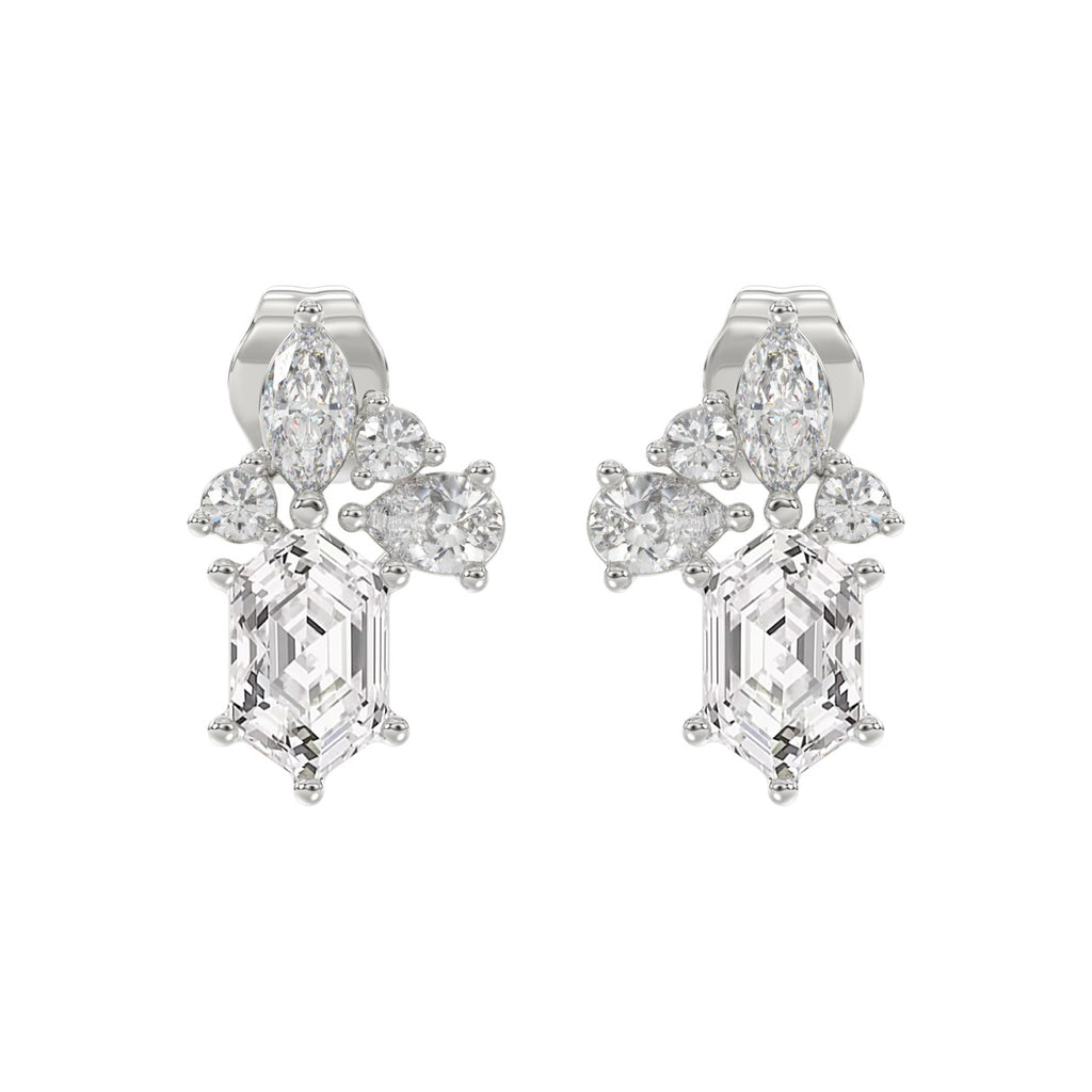 14K WHITE GOLD 1 1/2CT ROUND/MARQUISE/PEAR/HEXAGON STEP CUT LADIES EARRINGS