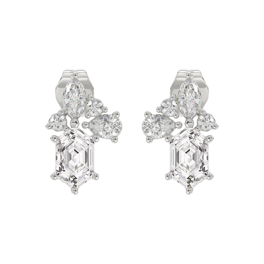 14K WHITE GOLD 1 1/2CT ROUND/MARQUISE/PEAR/HEXAGON STEP CUT LADIES EARRINGS