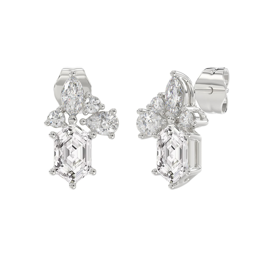 14K WHITE GOLD 1 1/2CT ROUND/MARQUISE/PEAR/HEXAGON STEP CUT LADIES EARRINGS