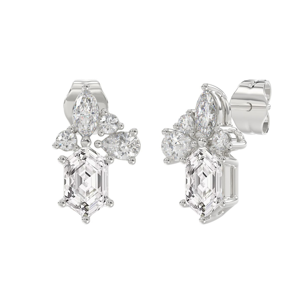 14K WHITE GOLD 1 1/2CT ROUND/MARQUISE/PEAR/HEXAGON STEP CUT LADIES EARRINGS