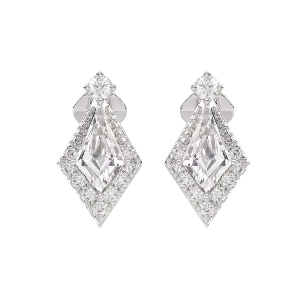 14K WHITE GOLD 1 1/4CT ROUND/KITE STEP CUT DIAMOND LADIES EARRINGS
