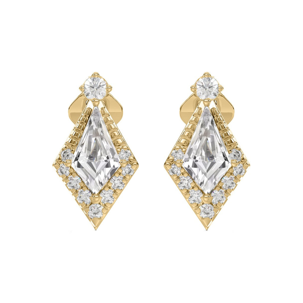 14K YELLOW GOLD 3/4CT ROUND/KITE STEP CUT DIAMOND LADIES EARRINGS
