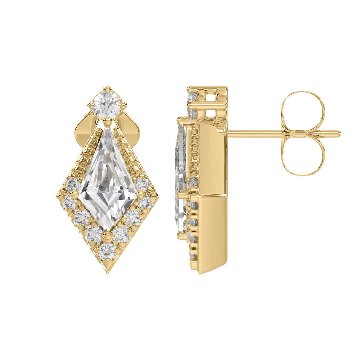 14K YELLOW GOLD 3/4CT ROUND/KITE STEP CUT DIAMOND LADIES EARRINGS