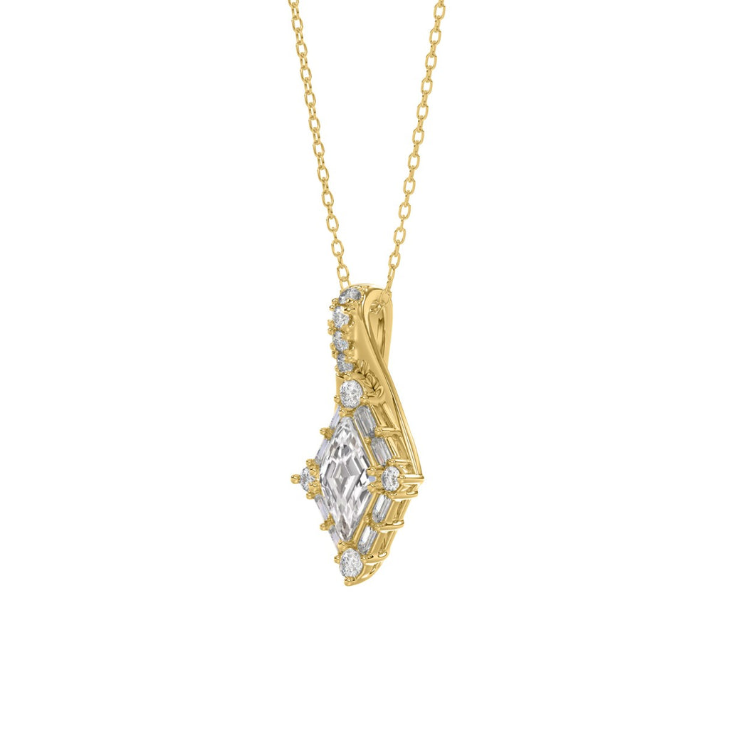 14K YELLOW GOLD 1.00CT ROUND/BAGUETTE/KITE STEP CUT DIAMOND LADIES PENDANT