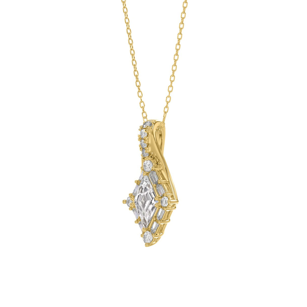 14K YELLOW GOLD 1.00CT ROUND/BAGUETTE/KITE STEP CUT DIAMOND LADIES PENDANT