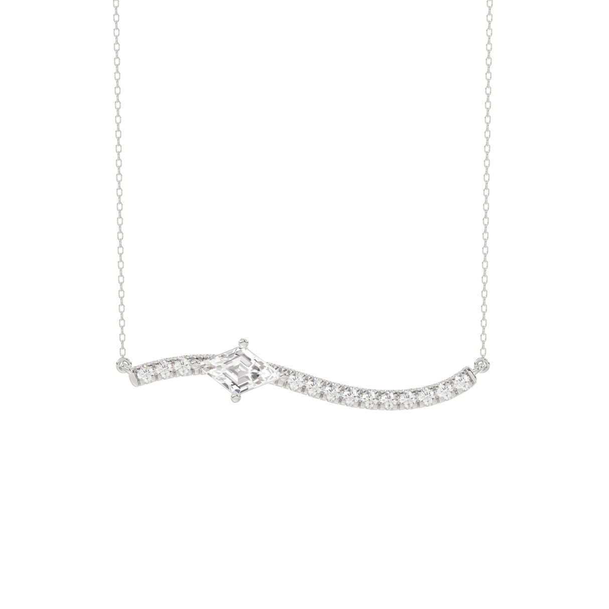 14K WHITE GOLD 3/4CT ROUND/lozenge DIAMOND LADIES NECKLACE