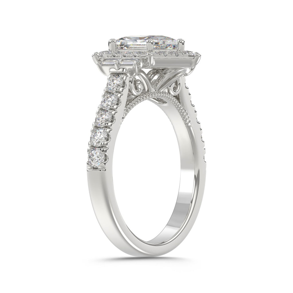 14K WHITE GOLD 2 1/4CT ROUND/BAGUETTE/HEXAGON DIAMOND LADIES RING