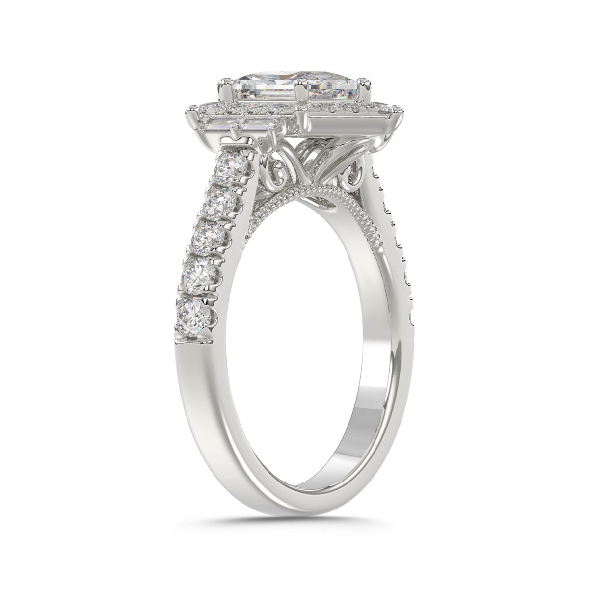 14K WHITE GOLD 2 1/4CT ROUND/BAGUETTE/HEXAGON DIAMOND LADIES RING