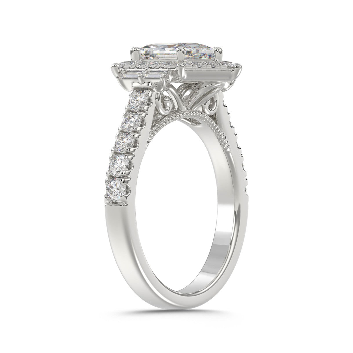 14K WHITE GOLD 2 1/4CT ROUND/BAGUETTE/HEXAGON DIAMOND LADIES RING