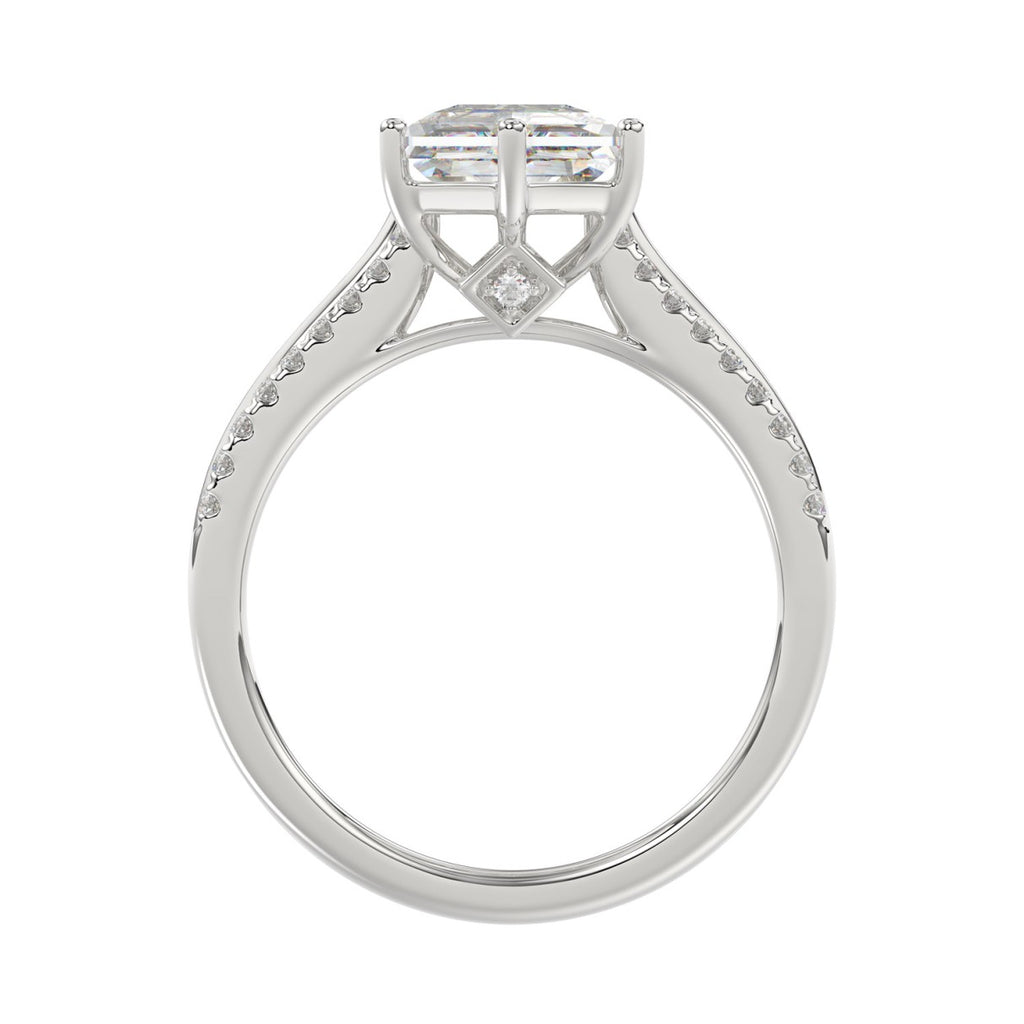 14K WHITE GOLD 3 1/4CT ROUND/HEXAGON DIAMOND LADIES RING (CENTER STONE HEXAGON STEP CUT DIAMOND 3CT
