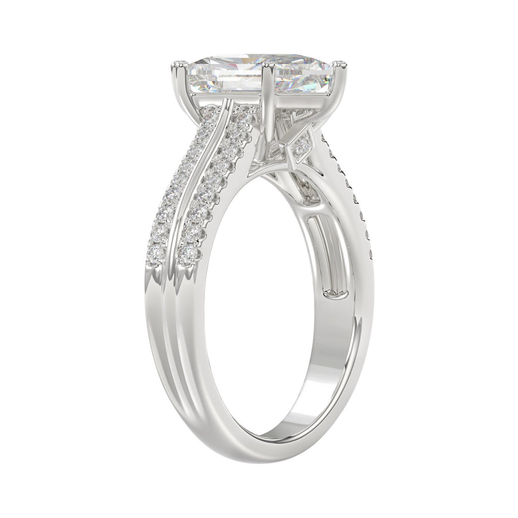 14K WHITE GOLD 3 1/4CT ROUND/HEXAGON DIAMOND LADIES RING (CENTER STONE HEXAGON STEP CUT DIAMOND 3CT