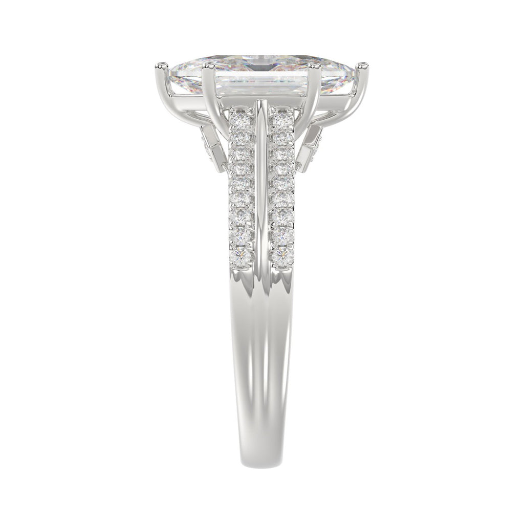 14K WHITE GOLD 3 1/4CT ROUND/HEXAGON DIAMOND LADIES RING (CENTER STONE HEXAGON STEP CUT DIAMOND 3CT