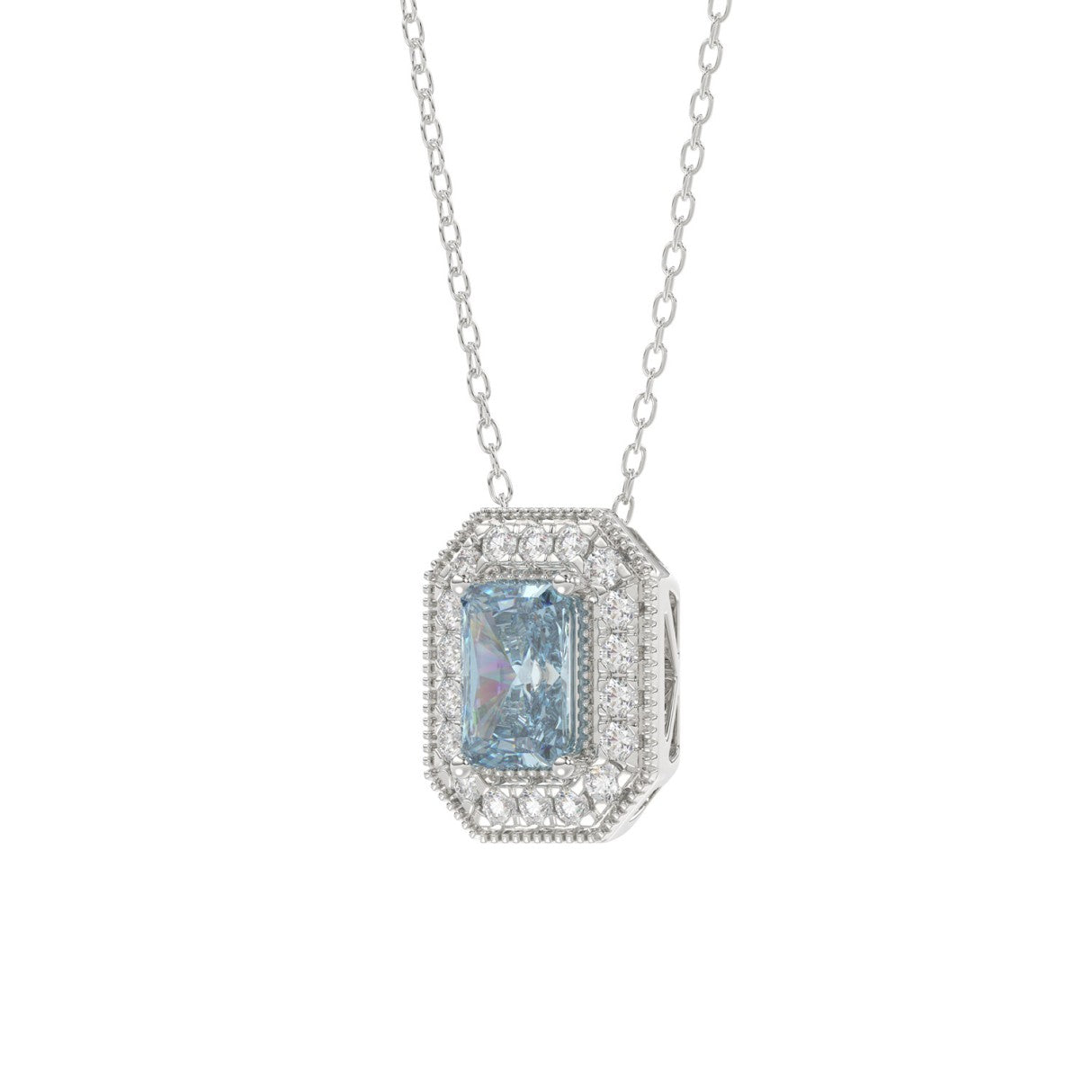 14K WHITE GOLD 1 1/4CT ROUND/BLUE RADIANT DIAMOND LADIES PENDANT WITH CHAIN (BLUE RADIANT DIAMOND 1.00CT)