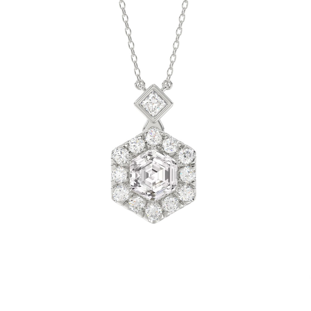 14K WHITE GOLD 1 1/2CT ROUND/HEXAGON DIAMOND LADIES PENDANT