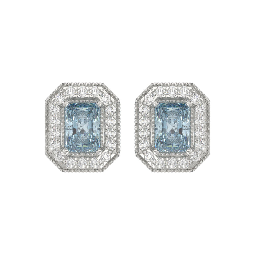 14K WHITE GOLD CRAFTED WITH 18K YELLOW GOLD BACK PLATE 1 1/4CT ROUND/BLUE EMERALD DIAMOND LADIES EARRINGS