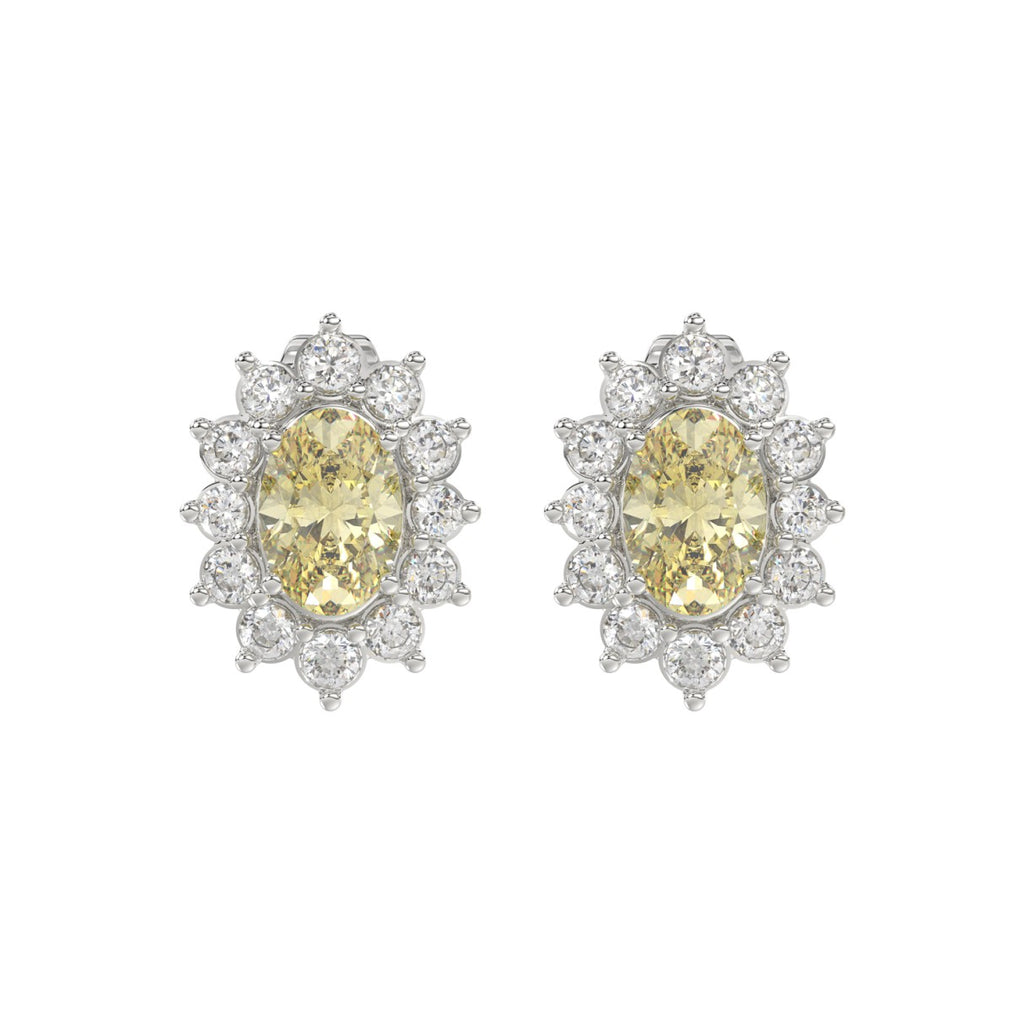 14K WHITE GOLD CRAFTED WITH 18K YELLOW GOLD BACK PLATE 1 1/2CT ROUND/YELLOW OVAL DIAMOND LADIES EARRINGS