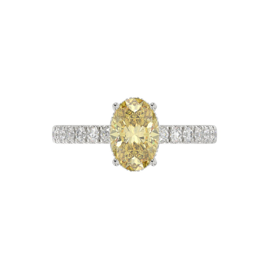 14K WHITE GOLD 2 1/2CT ROUND/OVAL DIAMOND LADIES RING (CENTER STONE YELLOW OVAL DIAMOND 2CT)