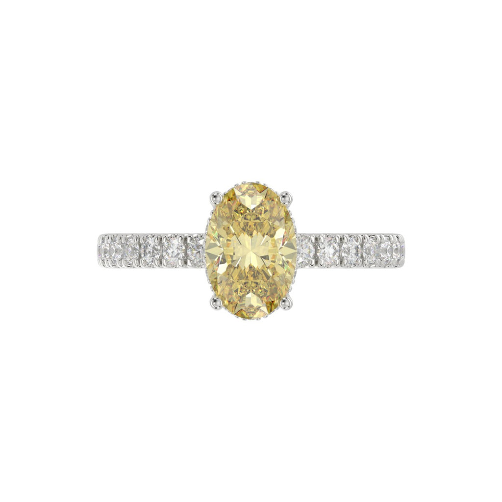 14K WHITE GOLD 2 1/2CT ROUND/OVAL DIAMOND LADIES RING (CENTER STONE YELLOW OVAL DIAMOND 2CT)