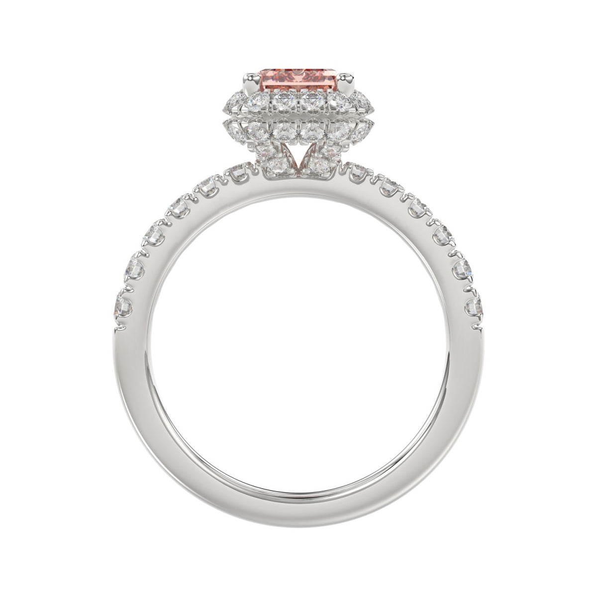 ETERNAL BLUSH COLLECTION 14K WHITE GOLD 4.00CT ROUND/EMERALD DIAMOND LADIES RING (CENTER STONE PINK EMERALD DIAMOND 3CT)