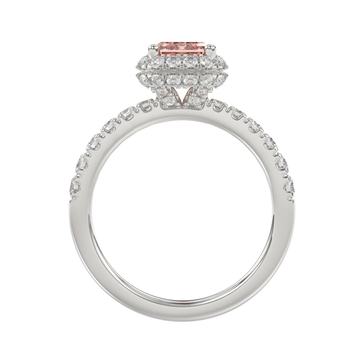 ETERNAL BLUSH COLLECTION 14K WHITE GOLD 4.00CT ROUND/EMERALD DIAMOND LADIES RING (CENTER STONE PINK EMERALD DIAMOND 3CT)
